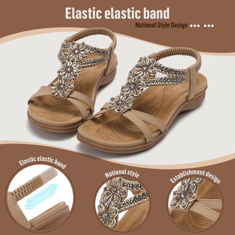 Littleplum Sandals for Women Arch Support Women's Summer Fashion Non Slip Beach Sandals Comfort Comfortable Walking Orthopedic Bohemian Flip Flops Womens Sandals Apricot Size 8 - Image 5