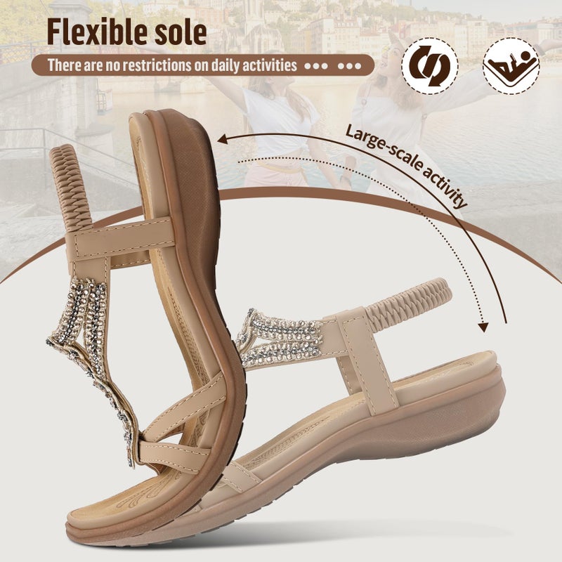 Littleplum Sandals for Women Arch Support Women's Summer Fashion Non Slip Beach Sandals Comfort Comfortable Walking Orthopedic Bohemian Flip Flops Womens Sandals Apricot Size 8 - Image 4
