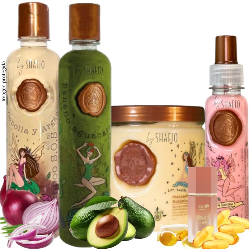 SHAEIO RITUAL BOTANICO |Kit 4 Crecimiento Acelerado y Ultra Reparador S.O.S: Shampoo de Cebolla, Mascarilla Hidratante para el Cabello, Acondicionador PLEX, Protector de Calor para Cabello (+Obsequio) - Image 1