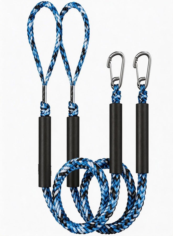 Manifish Blue Bungee Dock Lines for Boats 4.3 FT 2 Pack, Marine Grade Shock Absorbing Boat Dock Lines with 316 Stainless Steel Clips, Heavy Duty Mooring Rope for Jet Ski, PWC, Pontoon, Kayak, Yacht Accessories - Image 1