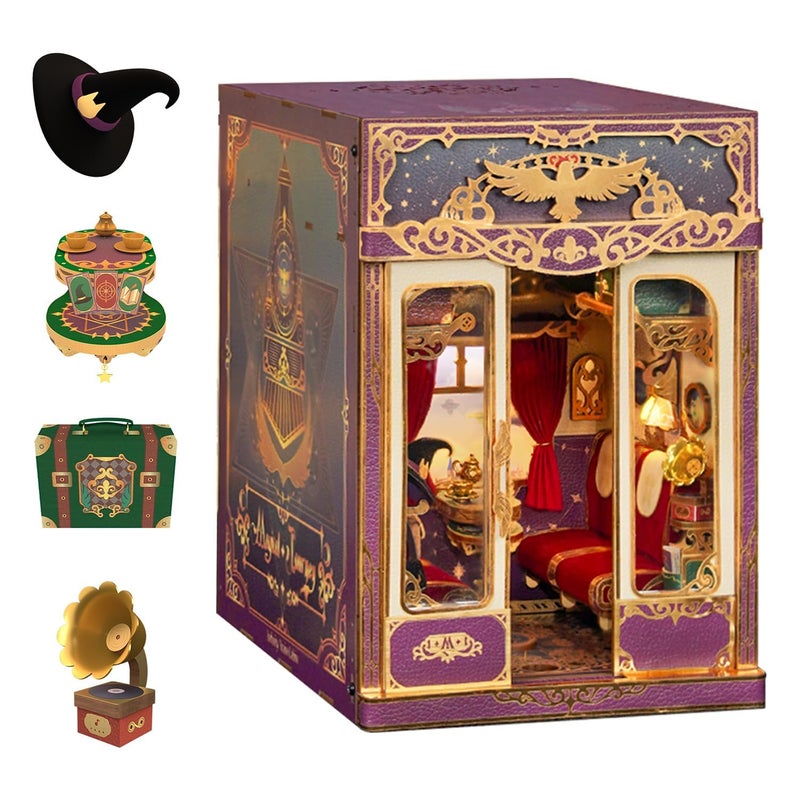 Tonecheer DIY Book Nook Kit for Adults, Miniature Infinity Train Cabin Magical Vintage Carriage Model, Wooden 3D Puzzle Dollhouse Booknook Decorative Bookend Gifts (Magical Journey) - Image 1