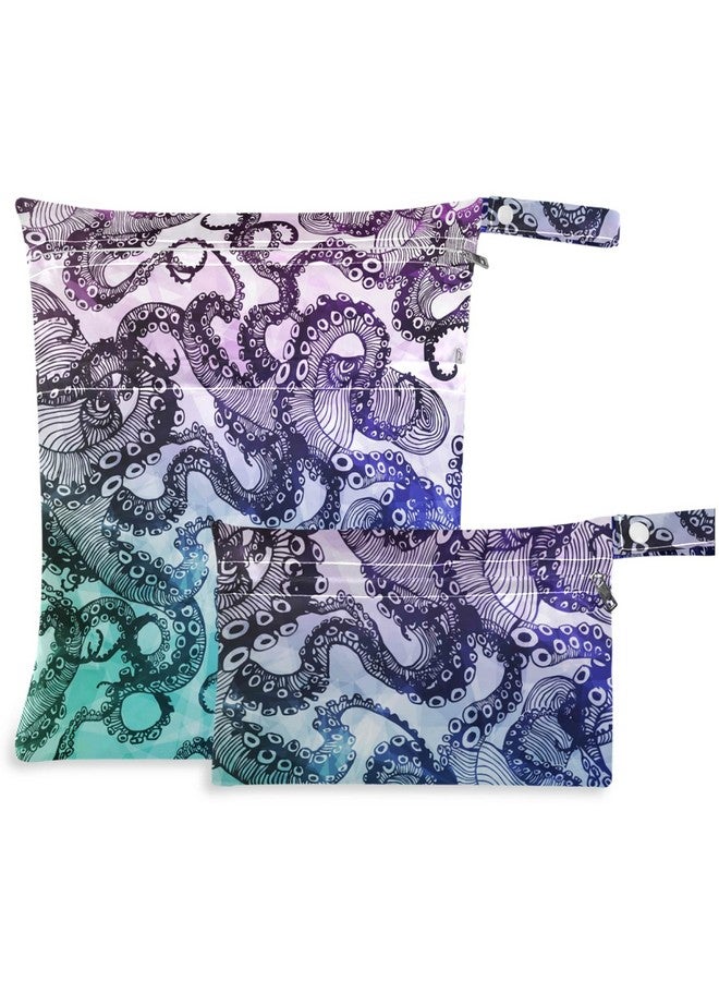 visesunny Abstract Octopus Hipster 2Pcs Wet Bag with Zippered Pockets Washable Reusable Roomy Diaper Bag for Travel,Beach,Daycare,Stroller,Diapers,Dirty Gym Clothes,Wet Swimsuits,Toiletries - Image 1
