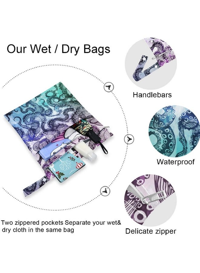 visesunny Abstract Octopus Hipster 2Pcs Wet Bag with Zippered Pockets Washable Reusable Roomy Diaper Bag for Travel,Beach,Daycare,Stroller,Diapers,Dirty Gym Clothes,Wet Swimsuits,Toiletries - Image 5