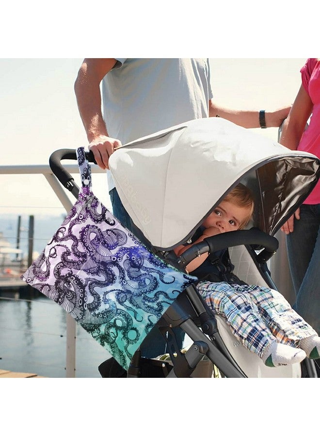 visesunny Abstract Octopus Hipster 2Pcs Wet Bag with Zippered Pockets Washable Reusable Roomy Diaper Bag for Travel,Beach,Daycare,Stroller,Diapers,Dirty Gym Clothes,Wet Swimsuits,Toiletries - Image 2