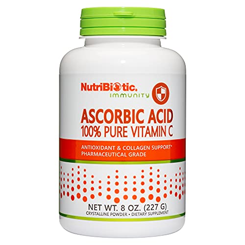 NutriBiotic Ascorbic Acid Vitamin C Powder 8 Oz Pharmaceutical Grade LAscorbic Acid 2000 Mg Per Serving Essential Immune Antioxidant Collagen Support Supplement Vegan Gluten GMO Free