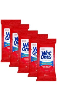 Wet Ones Wet Ones Wipes for Hands & Face, 20 Count Travel Pack (Pack of 5) 100 Wipes Total (Anti Bacterial)  - Image 1