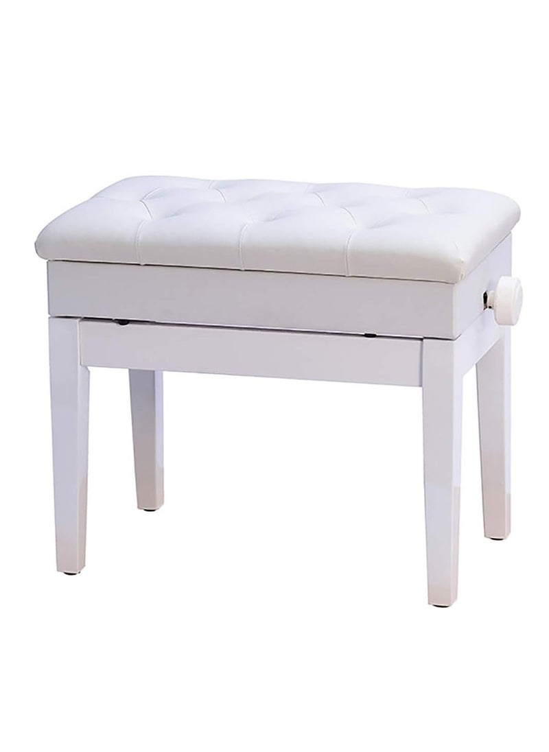 Generic Liftable Solid Wood Piano Bench Keyboard Bench Single Seat With Soft PU Leather Seat Cushion Adjustable Height Wooden Stool With Storage Bookcase Chair Weight Capacity 180kg White  - Image 1