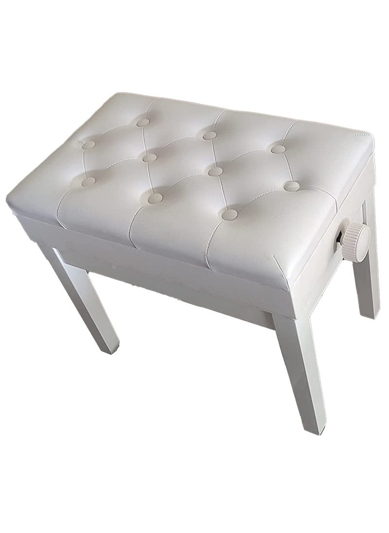 Generic Liftable Solid Wood Piano Bench Keyboard Bench Single Seat With Soft PU Leather Seat Cushion Adjustable Height Wooden Stool With Storage Bookcase Chair Weight Capacity 180kg White  - Image 2