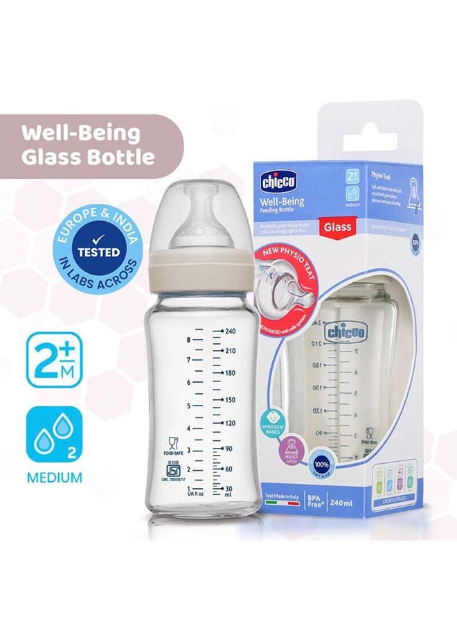 Chicco زجاجة رضاعة زجاجية للرفاهية (240 مل، تدفق متوسط) (محايد) 2M+ - Image 2