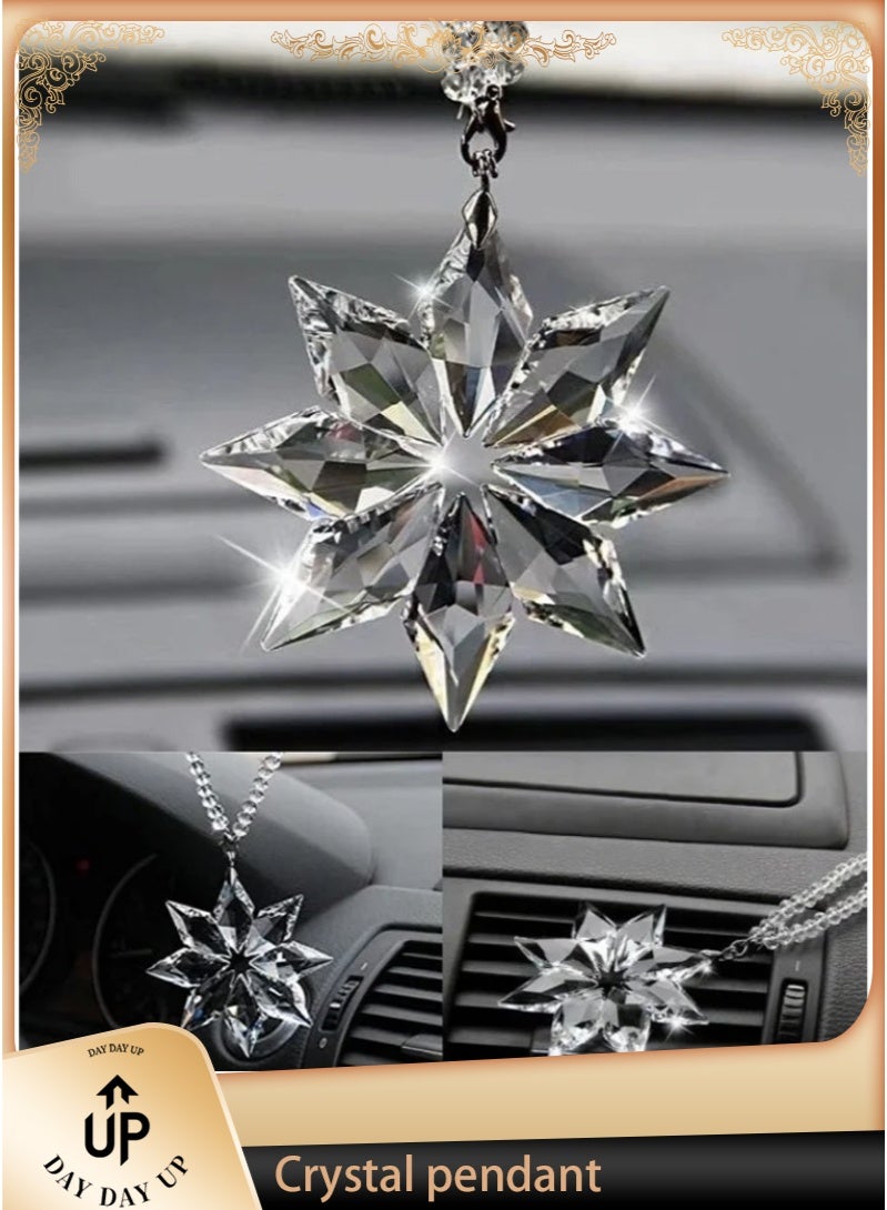 Crystal Car mirror Pendant, Crystal Car Rear View Mirror Pendant, Hanging Decorations Ornament, Crystal Pendant Snowflake For The Car Front Mirror (Octagonal Transparent Color), Car & Home decor - Image 1