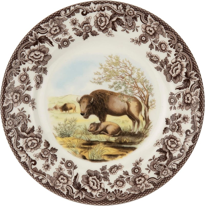Spode Spode Woodland Salad Plate Bison 8  Perfect for Thanksgiving and Other Special Occasions  Made in England from Fine Earthenware  Microwave and Dishwasher Safe 