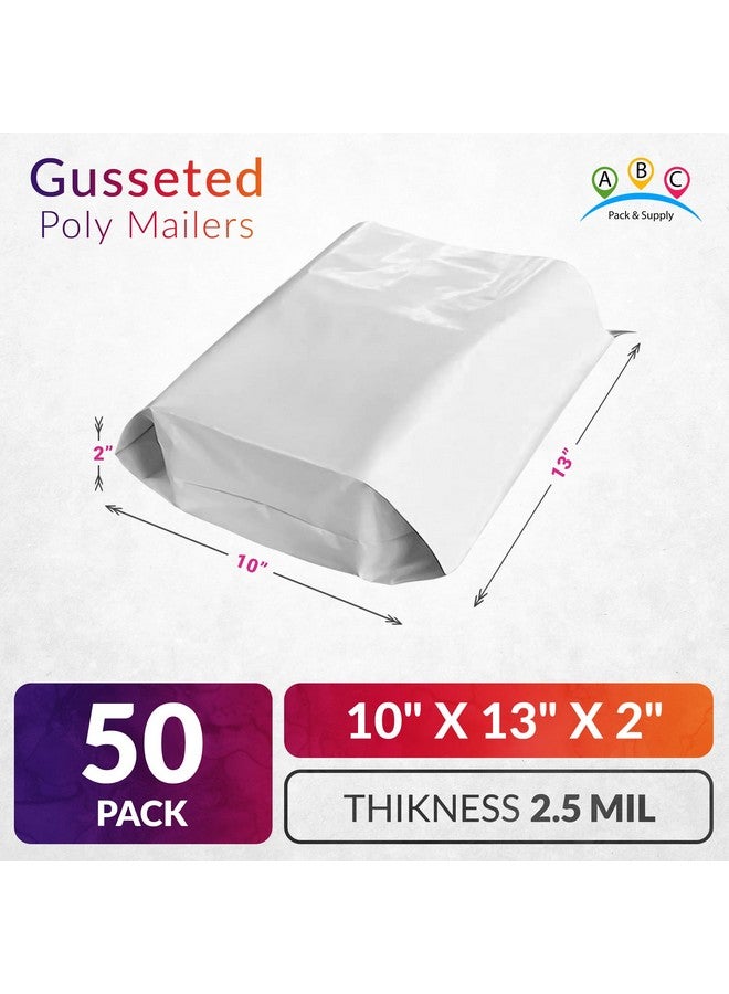 ABC Pack & Supply Abc White Gusseted Poly Mailers 10 X 13 X 2 Inch. Pack Of 50 Expansion Poly Mailers Bags. 2.5 Mil Poly Shipping Bags For Clothing. Mailers Poly Bags For Shipping. Poly Mailer Bags - Image 2