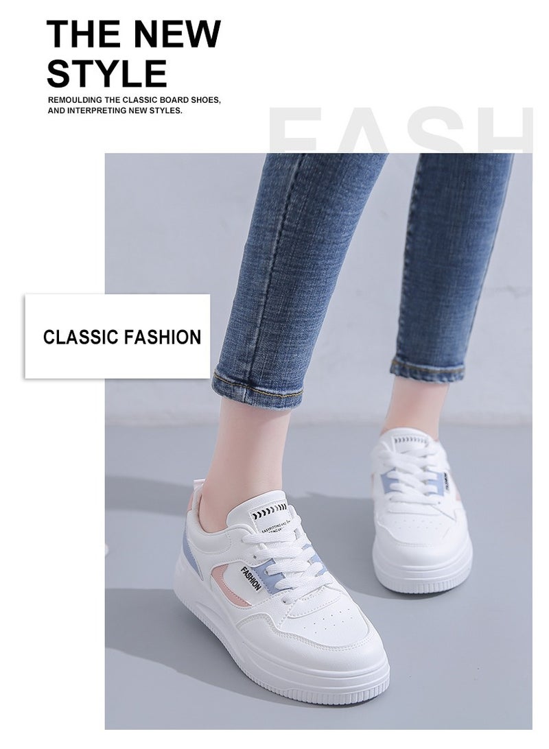 NIBEMINENT Women's Casual & Fashion Sneakers, Letter Patch Color Block Skate Shoes, Low Top Lace Up Shoes  - Image 2