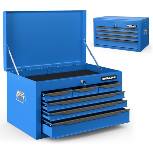 Goplus Tool Box, 24” Steel Tool Chest w/6 Drawers, Top Tool Tray,Automatic Lock, Protective Liners, Handle, Smooth Ball Bearing Sides, Portable Tool Storage Organizer, Toolbox for Garage Workshop - Image 1