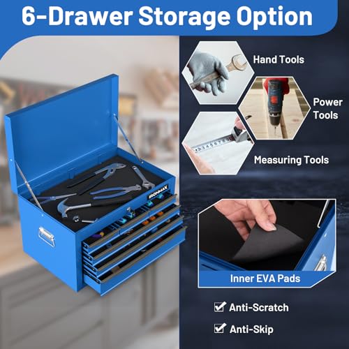 Goplus Tool Box, 24” Steel Tool Chest w/6 Drawers, Top Tool Tray,Automatic Lock, Protective Liners, Handle, Smooth Ball Bearing Sides, Portable Tool Storage Organizer, Toolbox for Garage Workshop - Image 3