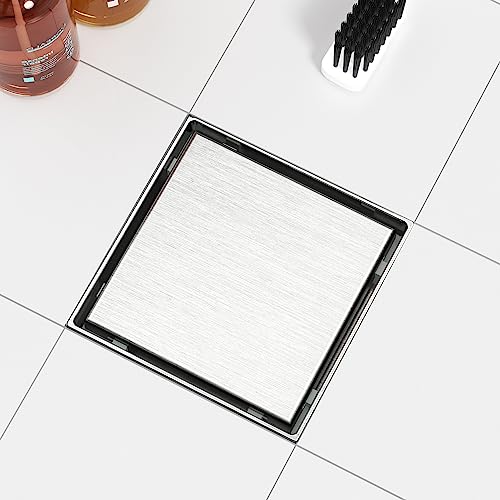 Neodrain 6-Inch Square Shower Drain with Removable Tile Insert Grate,Brushed 304 Stainless Steel, with Watermark&CUPC Certified, Includes Hair Strainer… - Image 3