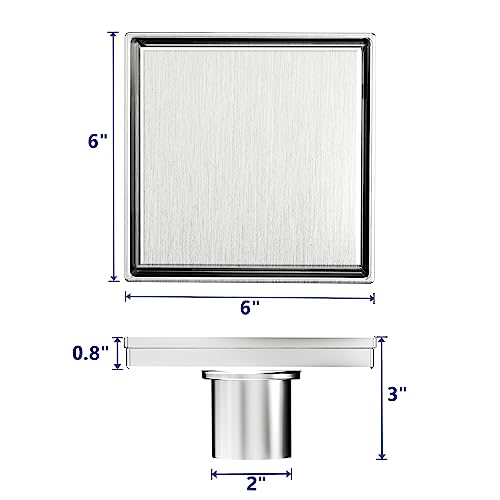 Neodrain 6-Inch Square Shower Drain with Removable Tile Insert Grate,Brushed 304 Stainless Steel, with Watermark&CUPC Certified, Includes Hair Strainer… - Image 5
