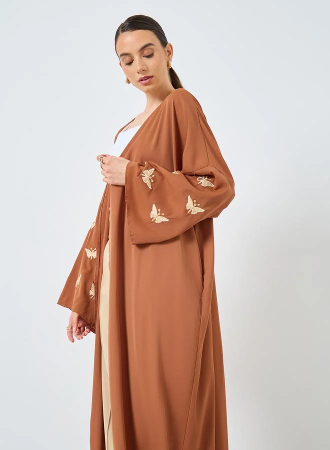 تايك تو Take Two Embroidery Sleeve Open Front Abaya