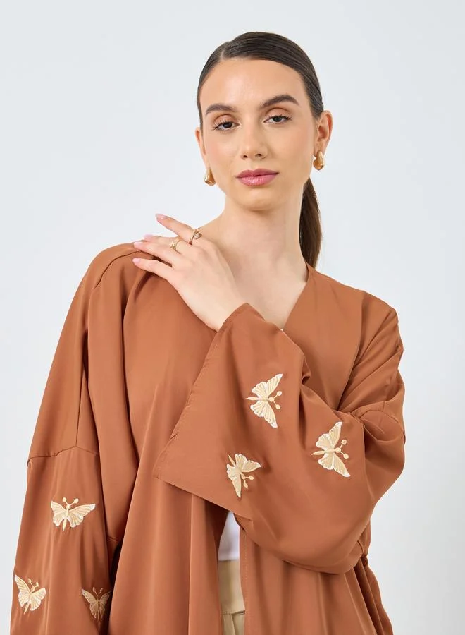 تايك تو Take Two Embroidery Sleeve Open Front Abaya