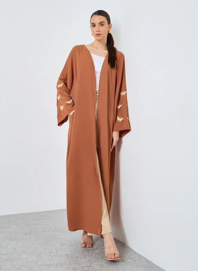 Take Two Embroidery Sleeve Open Front Abaya