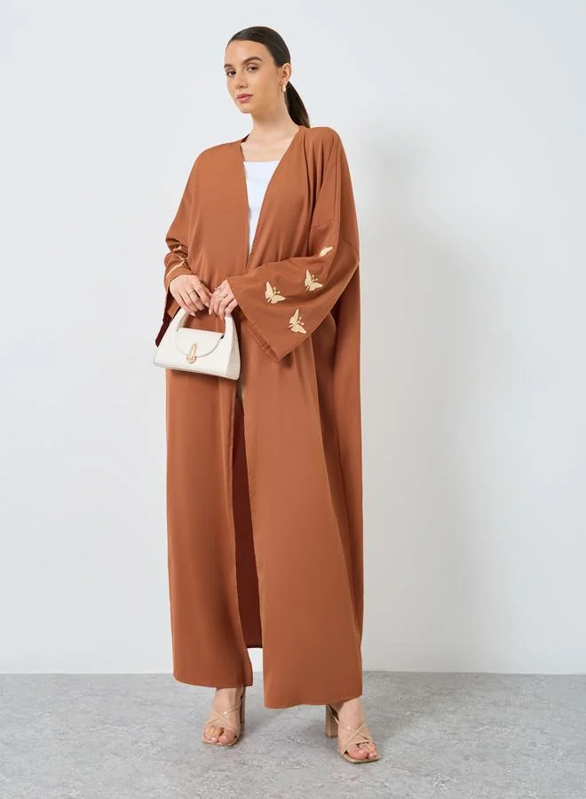 Take Two Embroidery Sleeve Open Front Abaya