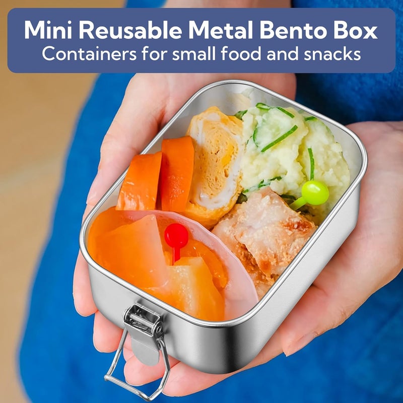 E-far 4 Pieces Stainless Steel Bento Box, Mini 550ml Metal Lunch Box, 18.6oz Leak-Proof Food Snack Container with Lids, Reusable Meal Storage for Camping Picnic Travel Work - Image 4