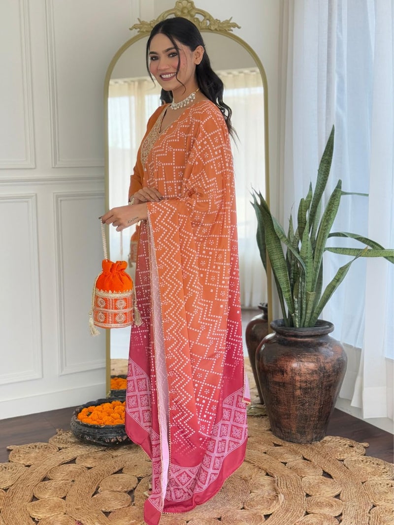 Naixa Women's Rayon Embroidered Straight Kurta with Pant and Dupatta Sets (NX-715-Rust-XL) - Image 3