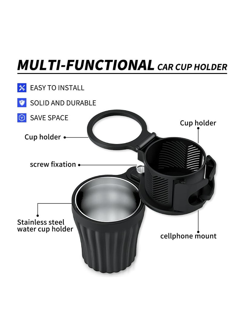 SYOSI Car Cup Holder 3 in 1, Multifunctional 360°Adjustable Car Cup Holder for Coffee Drink, Keeping Cold & Warm, Adjustable Cup Holder Expander, Essentials Car Accessories, Fits All Smartphones, Black - Image 2