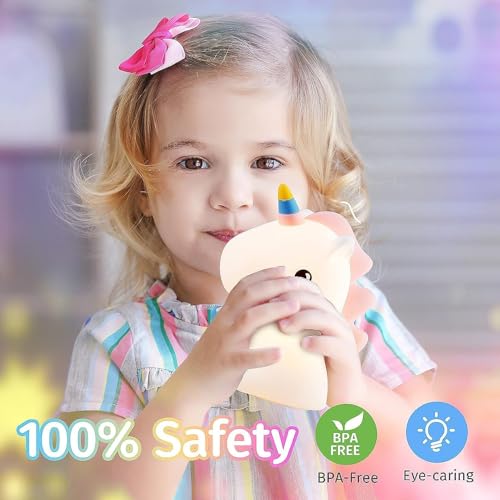 BRIGATTES Silicone Unicone Night Light Rechargeable Led Lamp with 7-Color Breathing Modes, Touch Sensor Control- Perfect Decoration for Kids Bedroom Decor, for Gifts for Baby, Children, Teal - Image 4