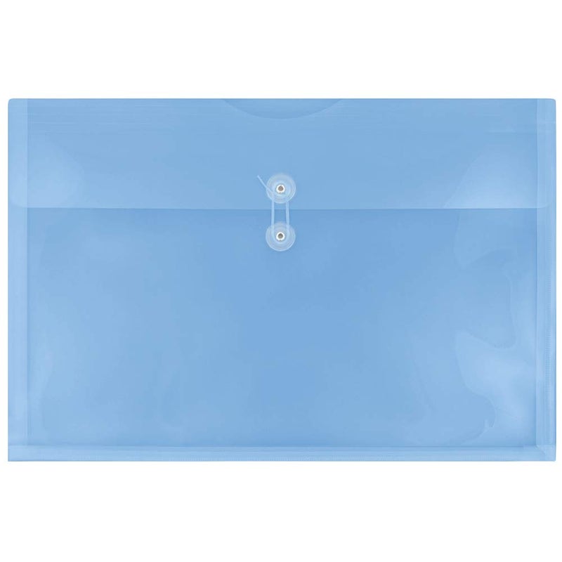 JAM PAPER Plastic Envelopes with Button String Tie Closure Large Booklet 12 x 18 Blue 12Pack