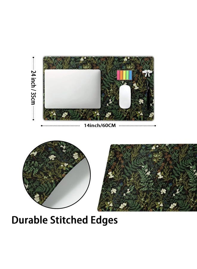 aportt Black Aesthetic Vintage Botanical Gaming Mouse Pad Large XL Cute Forest Green Plant Nature Floral Extended Large Big Mousepad Non-Slip Stitched Edge Long Mat for Desk Computer,24x14 Inch,60x35 CM - Image 2