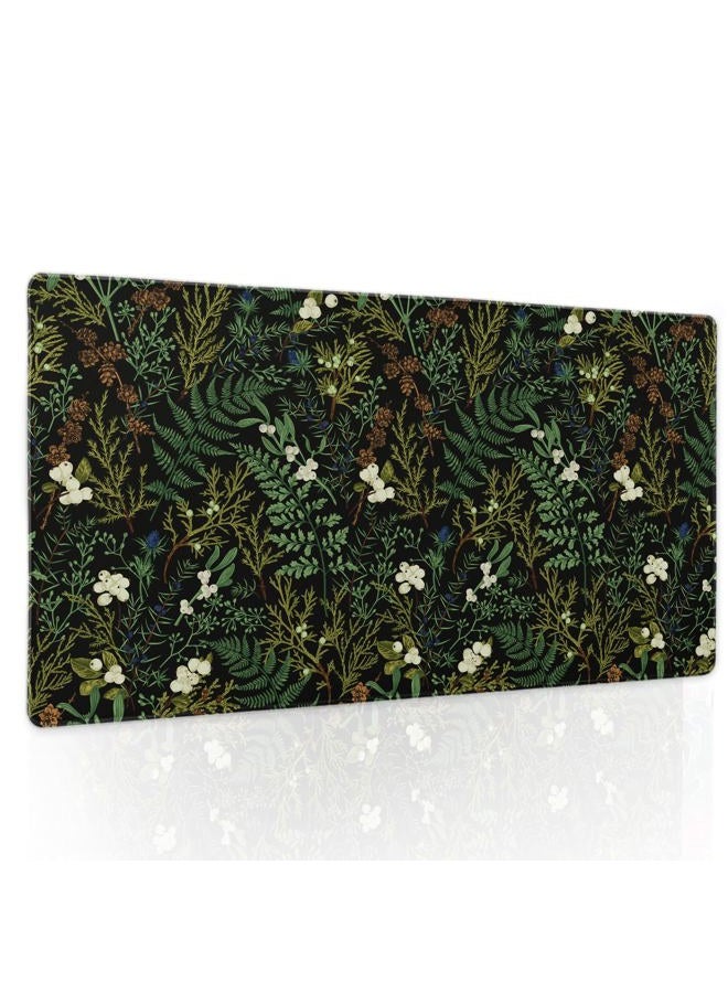 aportt Black Aesthetic Vintage Botanical Gaming Mouse Pad Large XL Cute Forest Green Plant Nature Floral Extended Large Big Mousepad Non-Slip Stitched Edge Long Mat for Desk Computer,24x14 Inch,60x35 CM - Image 1