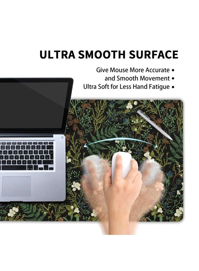aportt Black Aesthetic Vintage Botanical Gaming Mouse Pad Large XL Cute Forest Green Plant Nature Floral Extended Large Big Mousepad Non-Slip Stitched Edge Long Mat for Desk Computer,24x14 Inch,60x35 CM - Image 4