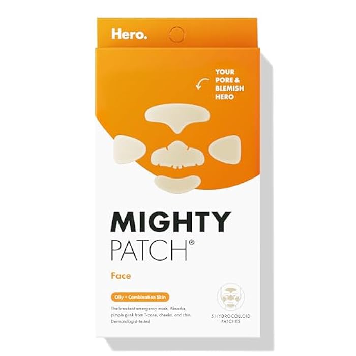 Mighty Patch Hero Cosmetics Mighty Patch™ Face Patch - XL Hydrocolloid Face Mask for Acne, 5 Large Pimple Patches for Zit Breakouts on Nose, Chin, Forehead & Cheeks (1 Count) - Image 1