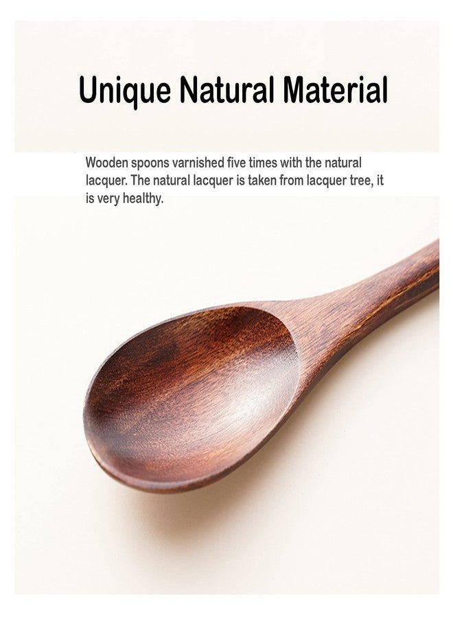 FUTGLOBAL 6 Pieces Wooden Spoons for Eating, Muulaii Wood Soup Spoons Long Handle Spoon with Japanese Style Kitchen Utensil for Korean Food Cooking Mixing Stirring Honey Tea Soda Dessert Coconut Bowl- 9 Inch - Image 4