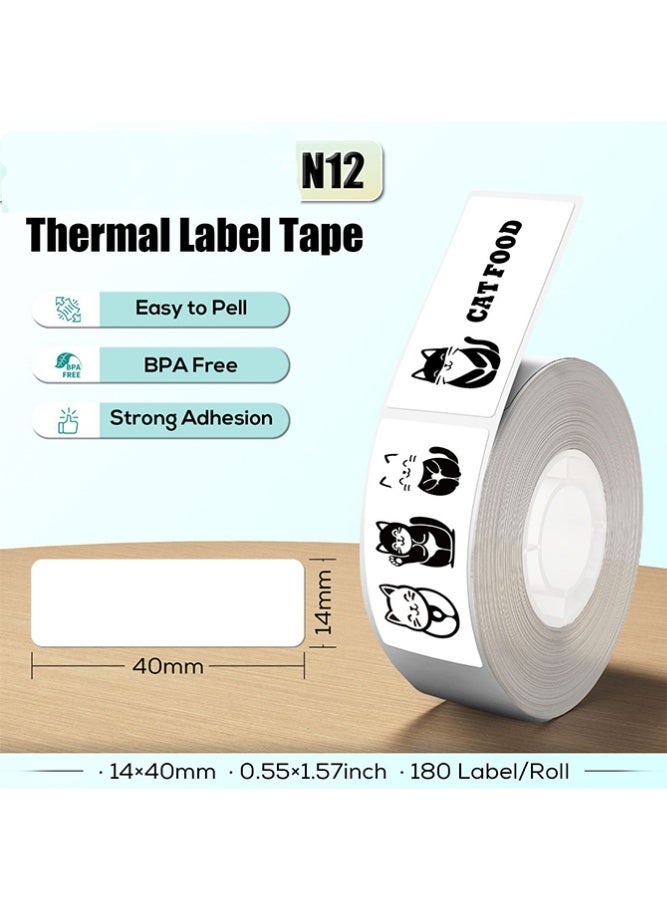 ندى ١٨٠ قطعة ملصقات حرارية ١٤×٤٠ مم لماكينة ملصقات N12، شريط لاصق قوي مباشر حراري بديل ٠.٥٥×١.٥٧ إنش أبيض، ملصقات مقاومة للماء OEM للمنزل المكتب المدرسة باركود أسماء أسعار تنظيم - Image 2