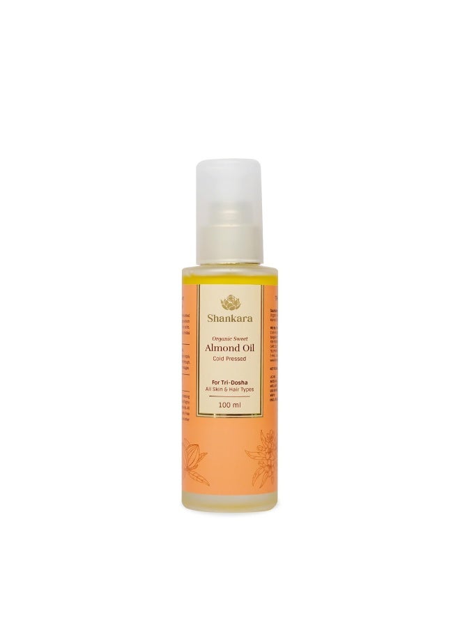 Shankara Organic Sweet Almond Oil, Cold-Pressed, Chemical-Free, Vitamin-Rich Moisturizer for Skin and Hair, Natural Almond Oil for Men and Women, 100ml - Image 1