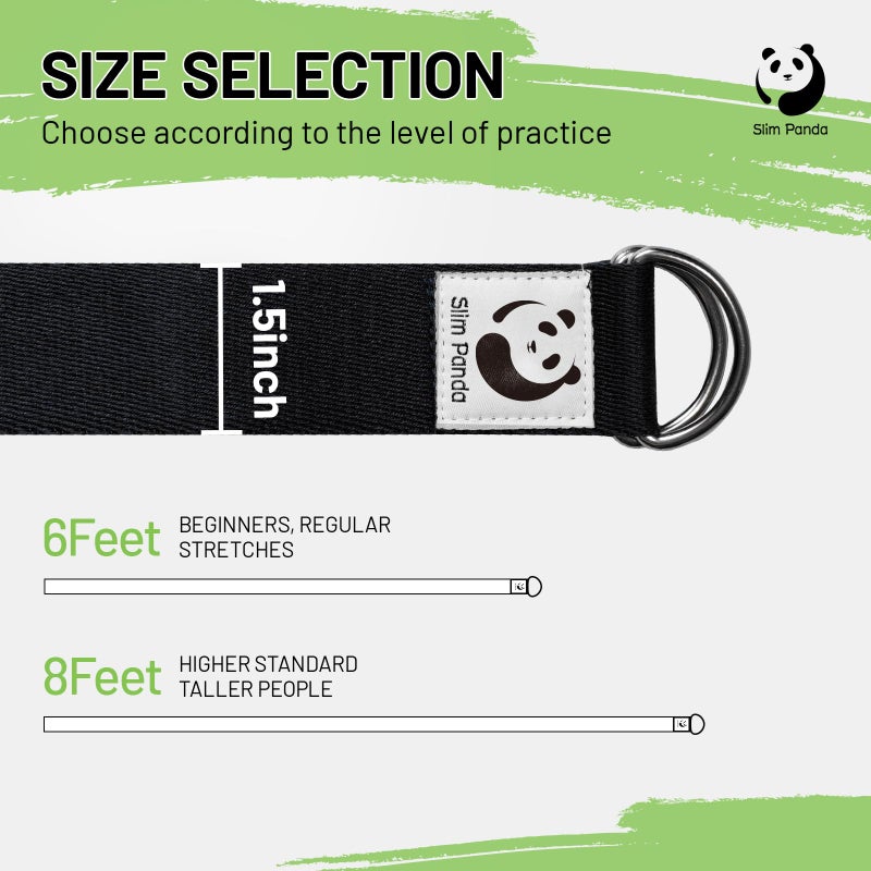 Slim Panda Yoga Strap for Stretching, (10+ Colors,6 Feet/8 Feet) Yoga Bands with Adjustable D-Ring Buckle, Cotton Yoga Belt for Fitness, Yoga, Pilates, Physical Therapy, Improve Flexibility - Image 2