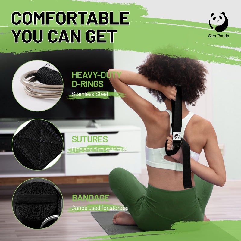 Slim Panda Yoga Strap for Stretching, (10+ Colors,6 Feet/8 Feet) Yoga Bands with Adjustable D-Ring Buckle, Cotton Yoga Belt for Fitness, Yoga, Pilates, Physical Therapy, Improve Flexibility - Image 3