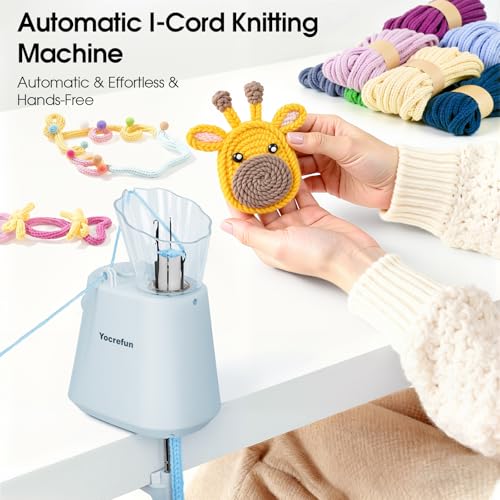 Yocrefun Automatic I-Cord Knitting Machine, Electric iCord Maker Tool, i-Cord Knitter Crochet Machine, Hands-Free Yarn Knitter for Fast DIY Crochet Knitting Projects (Blue) - Image 2