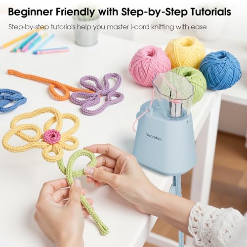 Yocrefun Automatic I-Cord Knitting Machine, Electric iCord Maker Tool, i-Cord Knitter Crochet Machine, Hands-Free Yarn Knitter for Fast DIY Crochet Knitting Projects (Blue) - Image 4