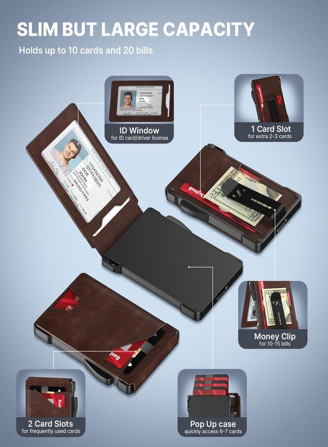 typecase Tactical Wallet for Men Card Holder: Pop Up Card Case, Genuine Leather, Smart, RFID Blocking, Slim, Minimalist, Thin, Front Pocket - 9-13 Card Capacitiy, ID Window, Money Clip (Brown) - Image 2