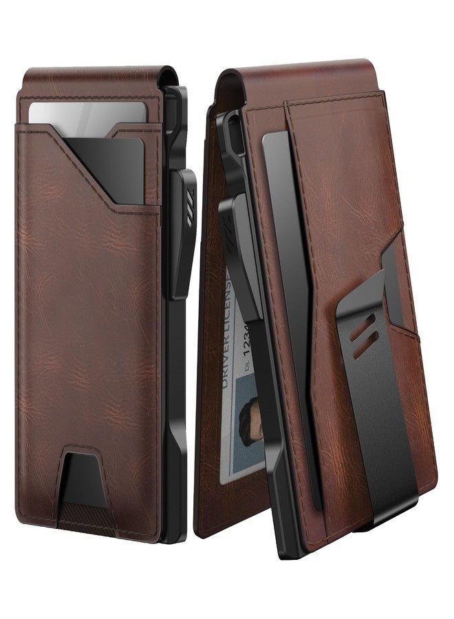 typecase Tactical Wallet for Men Card Holder: Pop Up Card Case, Genuine Leather, Smart, RFID Blocking, Slim, Minimalist, Thin, Front Pocket - 9-13 Card Capacitiy, ID Window, Money Clip (Brown) - Image 1