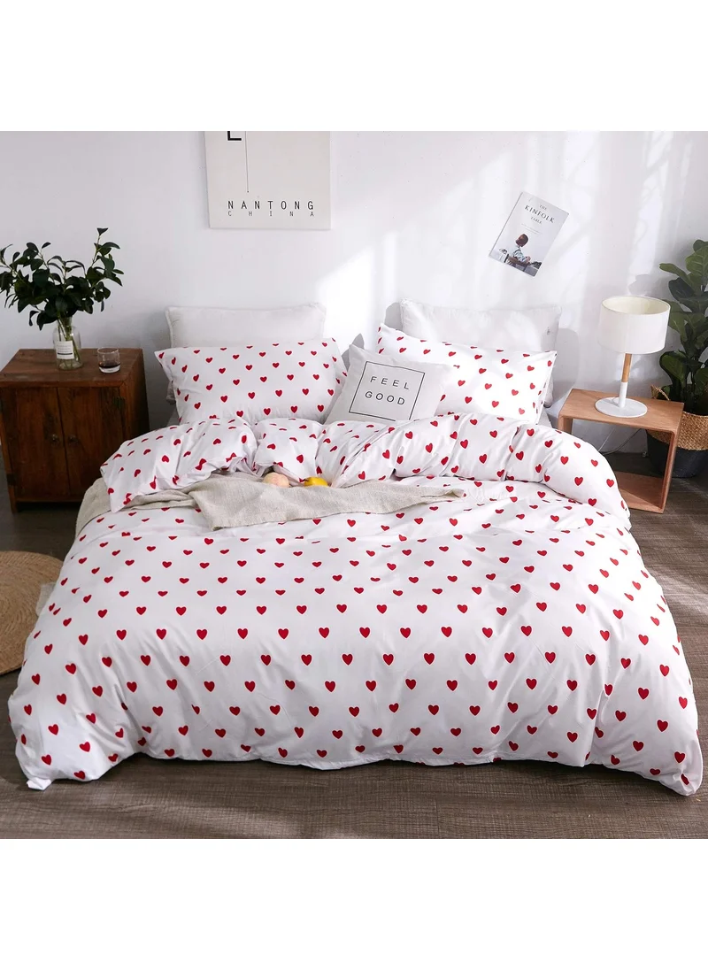 Valoroso Tekstil Valoroso Textile Single Red Heart Patterned Duvet Cover Set (Without Sheet)