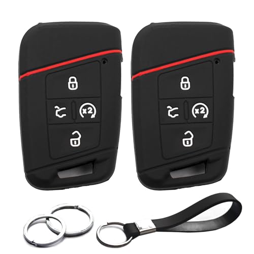 INFIPAR 2pcs Compatible with VW Volkswagen Tiguan Taos Atlas Jetta Passat Arteon Atlas Cross Sport Golf Alltrack Smart 5 Buttons Key Fob Cover Case Key Chain Protector Keyless Entry Remote Holder - Image 1