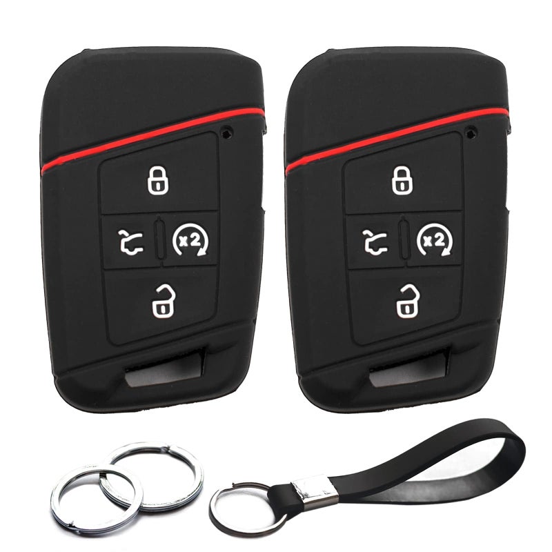 INFIPAR 2pcs Compatible with VW Volkswagen Tiguan Taos Atlas Jetta Passat Arteon Atlas Cross Sport Golf Alltrack Smart 5 Buttons Key Fob Cover Case Key Chain Protector Keyless Entry Remote Holder - Image 3