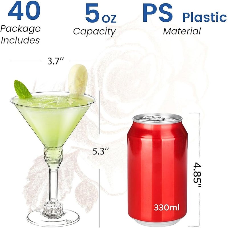 CALBODE 40 Pack Plastic Martini Glasses 5 Oz Disposable Cocktail Glasses, Tall Mini Martini Cups, Plastic Margarita Glasses Perfect for Summer Party Wine, Appetizers, Btirhday Wedding and All Events - Image 2