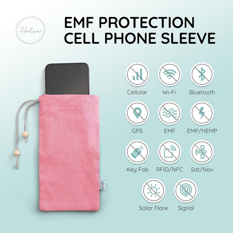 Halsa EMF Cell Phone Sleeve, High-Shield EMF Blocking Pouch, Signal Blocking Anti-EMP Radiation Bag for Digital Privacy Protection, Fits Most Phones, Pink (4x8 Inch) - Image 4