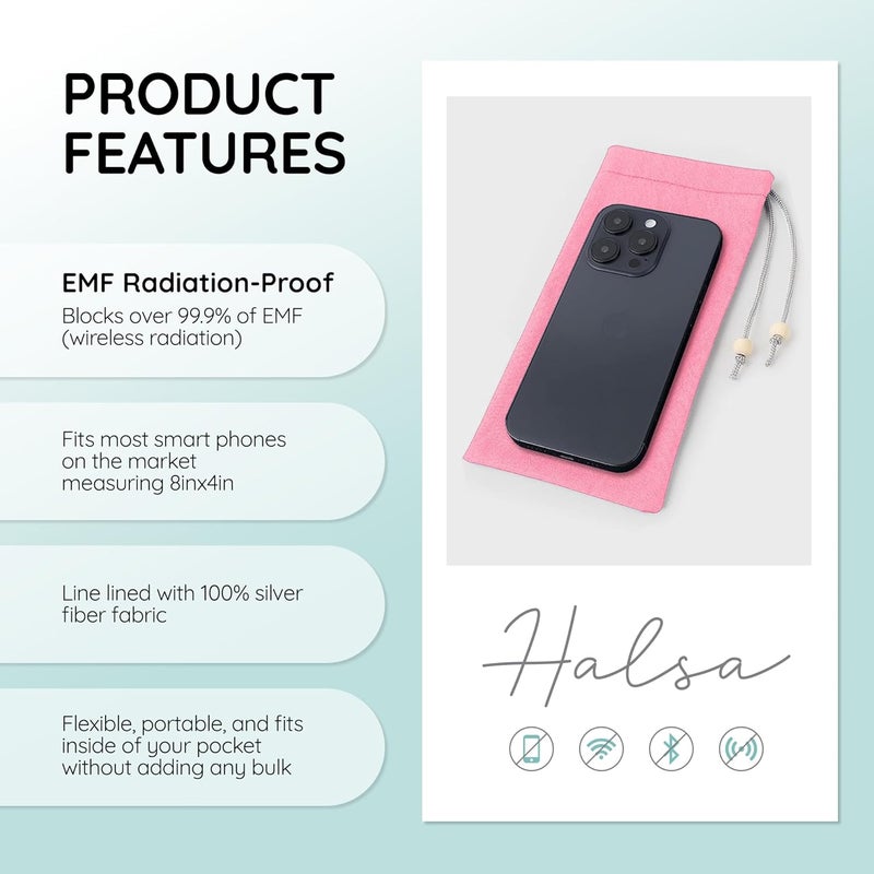 Halsa EMF Cell Phone Sleeve, High-Shield EMF Blocking Pouch, Signal Blocking Anti-EMP Radiation Bag for Digital Privacy Protection, Fits Most Phones, Pink (4x8 Inch) - Image 3