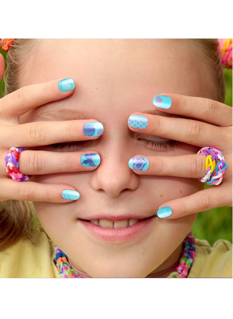 Bluejw Kids Press on Nails Children,120 Pieces Fake Artificial Tips Girls Full Cover Short False Fingernails for Art Decoration, Cute Pre Glue Acrylic (Blue Color) - Image 4